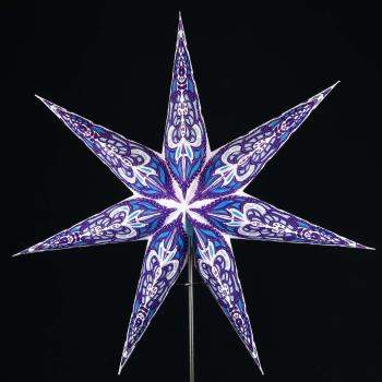 Preview: SUMITA blau/türkis Glitter  - Faltbarer Leuchtstern, Weihnachtsstern aus Papier mit 7 Zacken, 60 cm